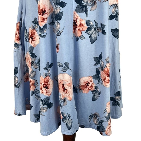 CES FEMME‎ RAGLAN SHORT SLEEVE CREW NECK FLOWY FLORAL DRESS BLUE MULTI SMALL EUC - Picture 3 of 12